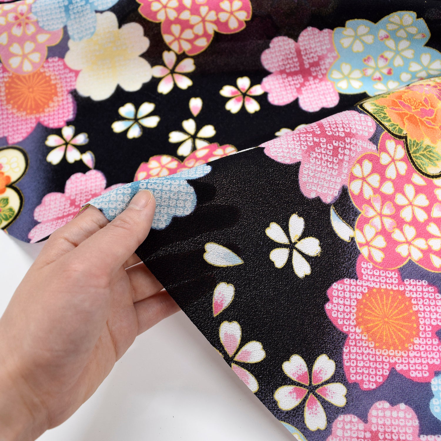 Kimoto Pattern Chirimen Fabric - Black [28" Width] LS-008-1