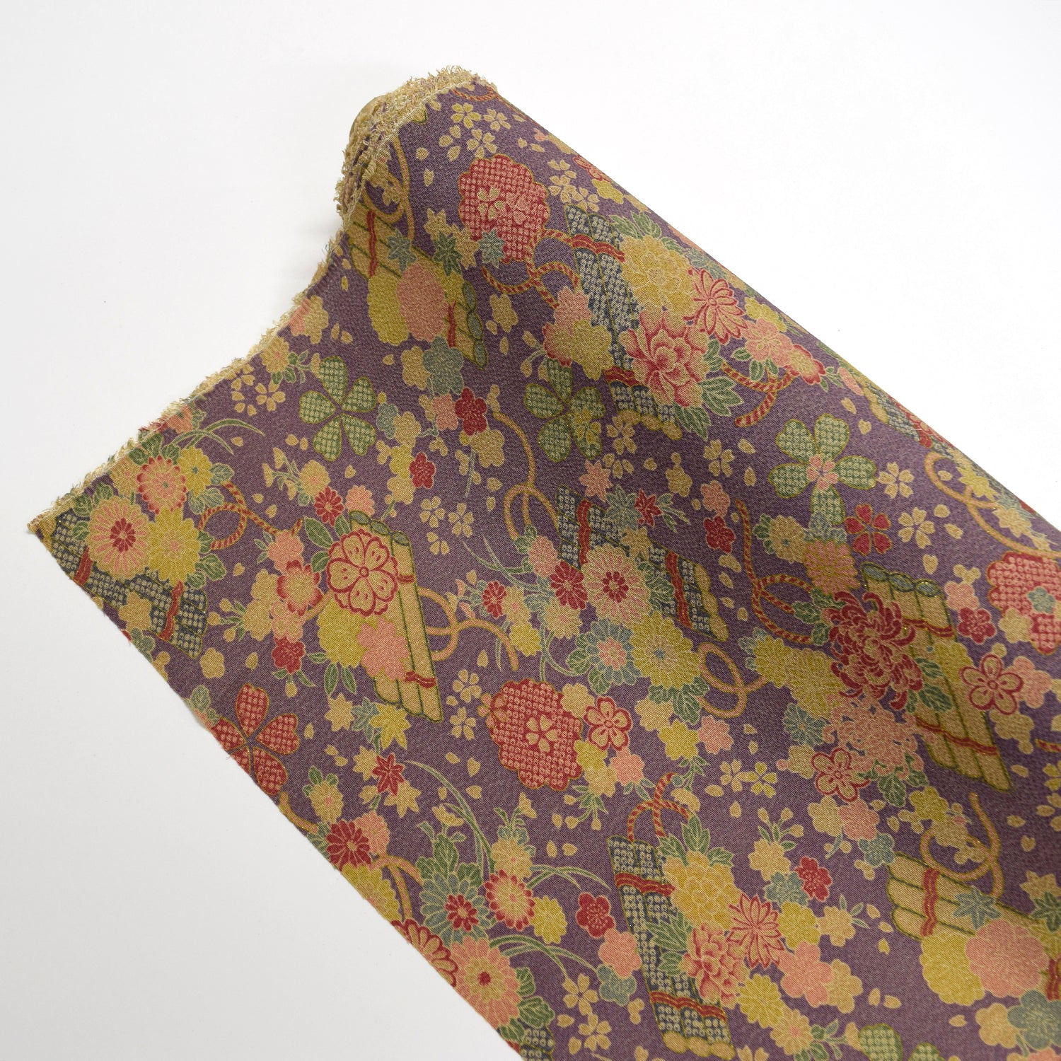 Kinsai Rayon Chirimen Fabric - Beige Toned [28" Width] LS-009-1