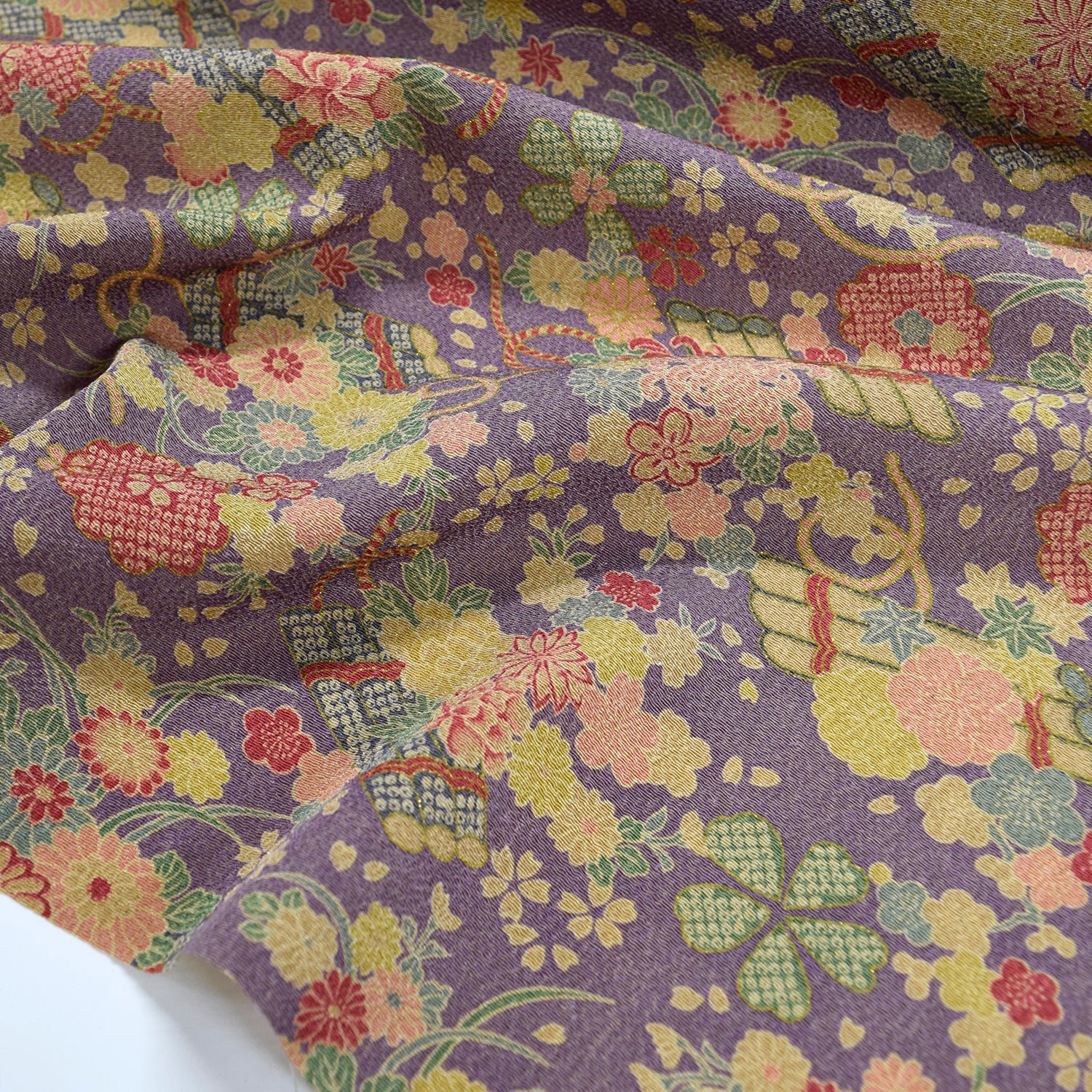 Kinsai Rayon Chirimen Fabric - Beige Toned [28" Width] LS-009-1