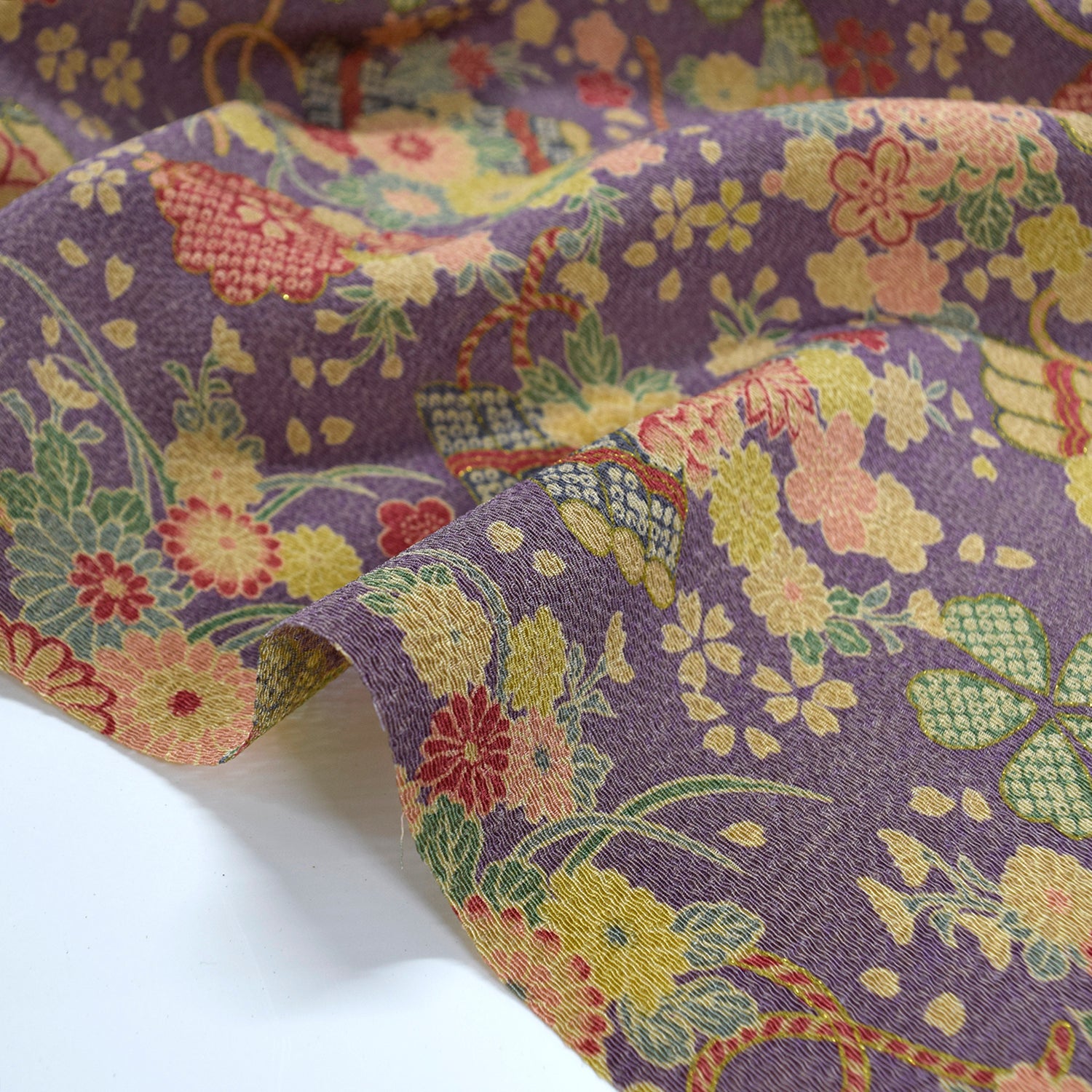 Kinsai Rayon Chirimen Fabric - Beige Toned [28" Width] LS-009-1
