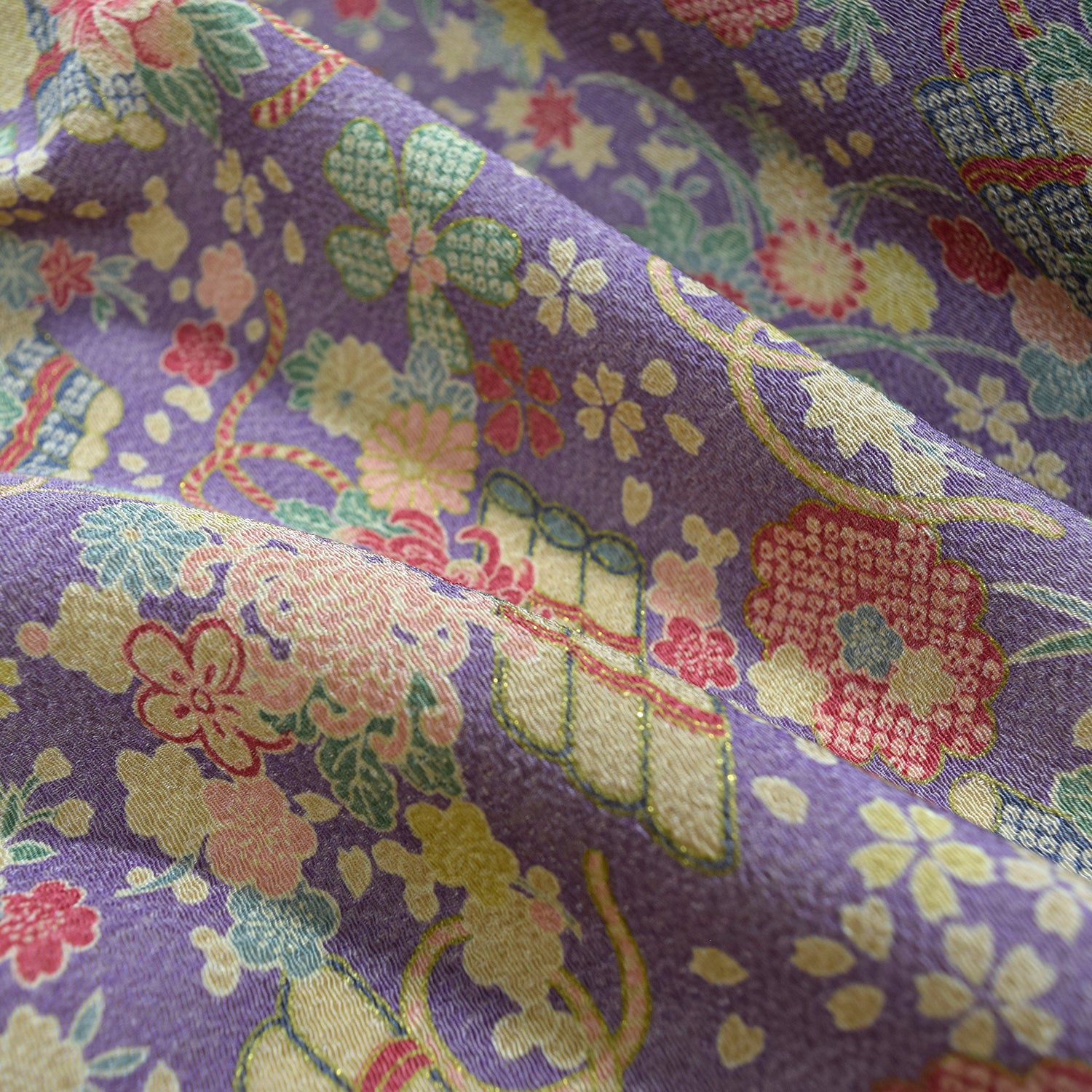 Kinsai Rayon Chirimen Fabric - Beige Toned [28" Width] LS-009-1