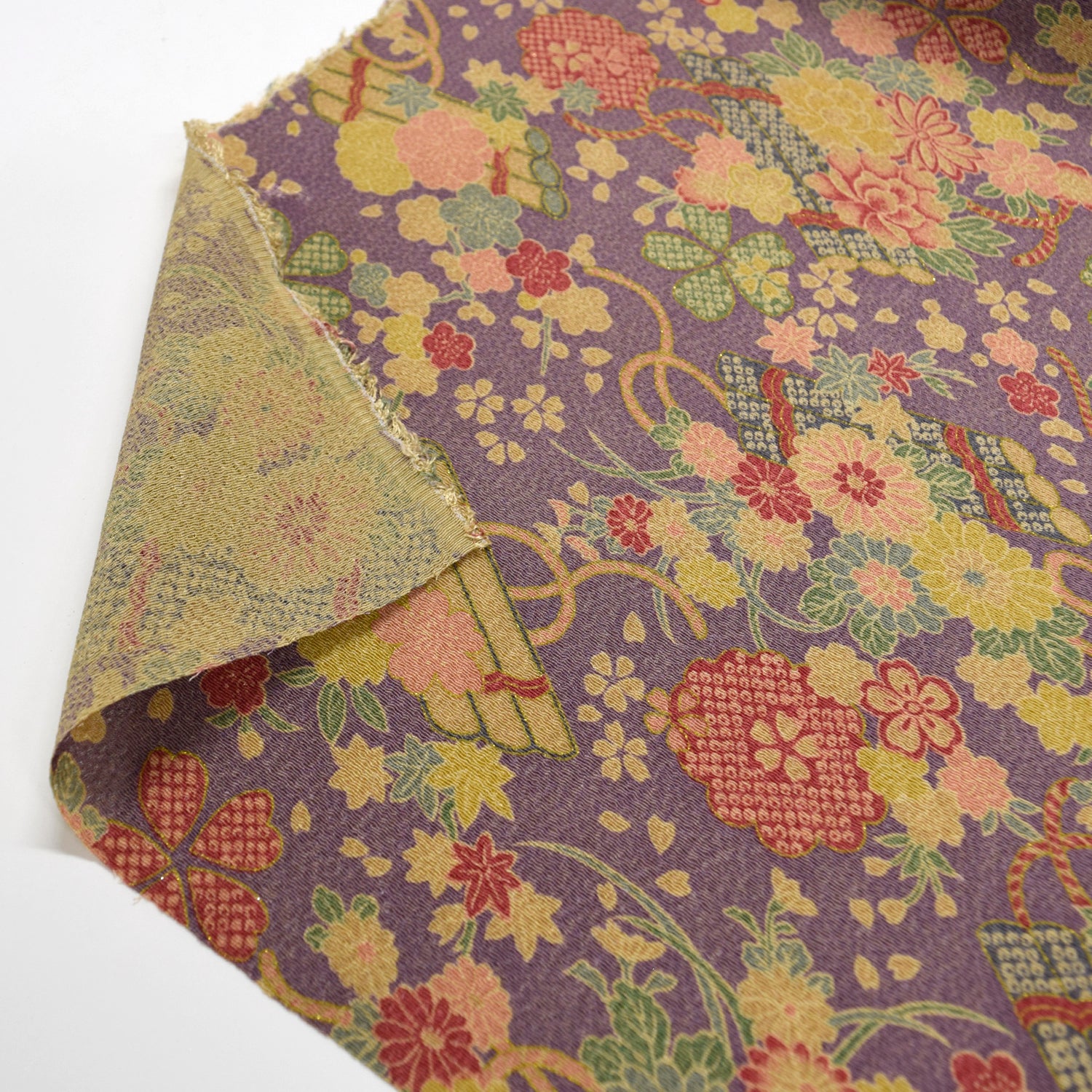 Kinsai Rayon Chirimen Fabric - Beige Toned [28" Width] LS-009-1