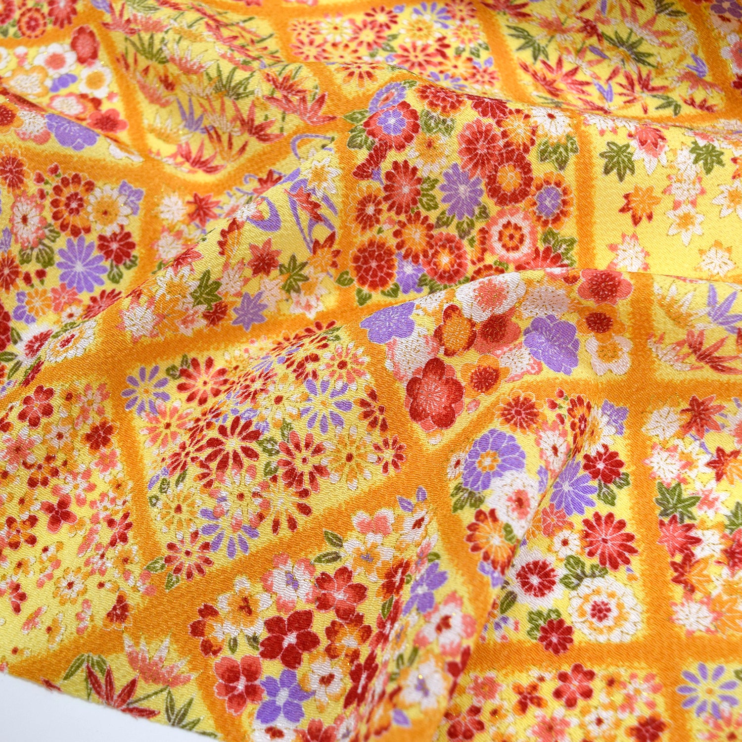 Kinsai Rayon Chirimen Fabric - Flowers [28" Width] LS-010-1