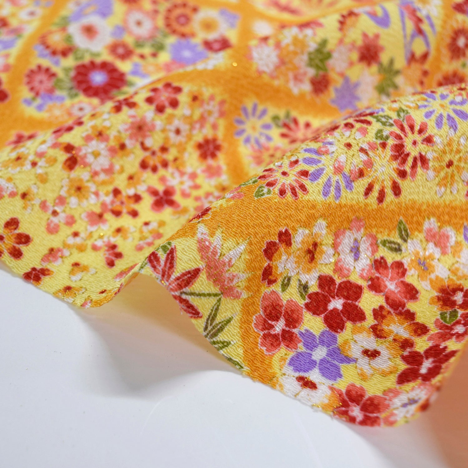 Kinsai Rayon Chirimen Fabric - Flowers [28" Width] LS-010-1