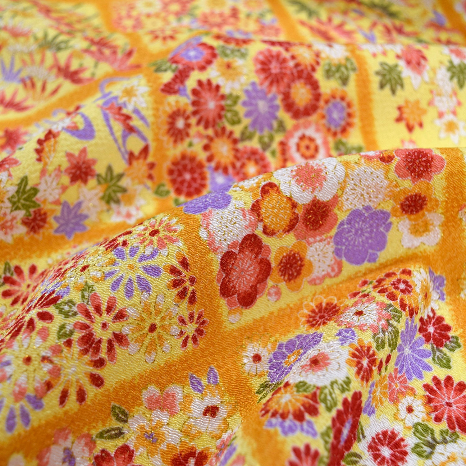 Kinsai Rayon Chirimen Fabric - Flowers [28" Width] LS-010-1