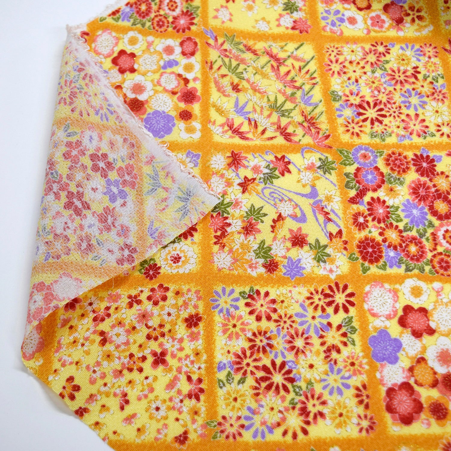 Kinsai Rayon Chirimen Fabric - Flowers [28" Width] LS-010-1
