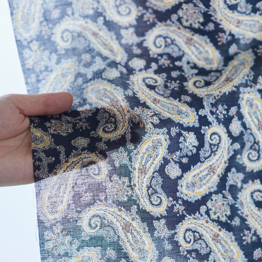 Vintage Paisley Block Print-inspired Cotton Voile