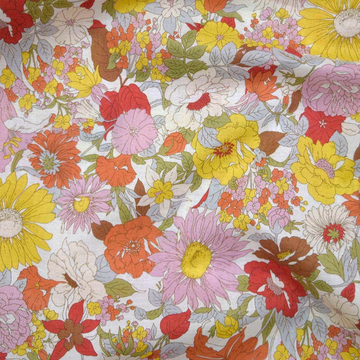 [Fabric Sample] Flownny Summer Flowers Cotton Lawn NFA-1000-5