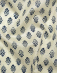 Vintage Floral Silhouette Block Print-inspired Cotton Lawn - White x Blue NFA-3100-102