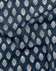 Vintage Floral Silhouette Block Print-inspired Cotton Lawn - Navy NFA-3100-102