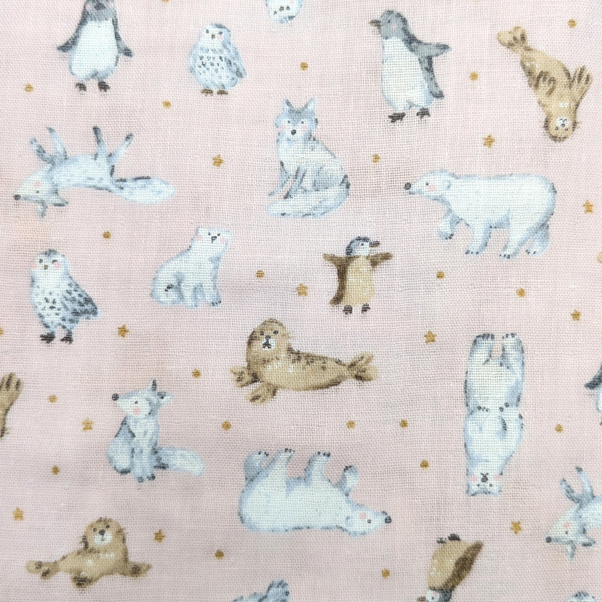 Artic Animals Cotton Double Gauze - Dusty Pink
