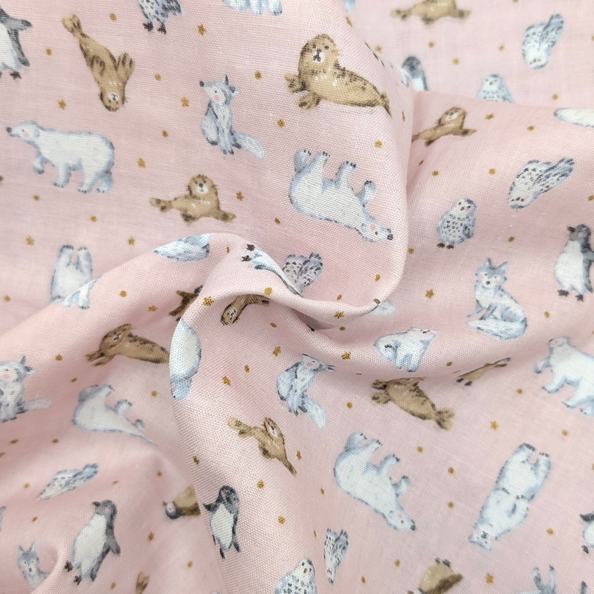 Artic Animals Cotton Double Gauze - Dusty Pink