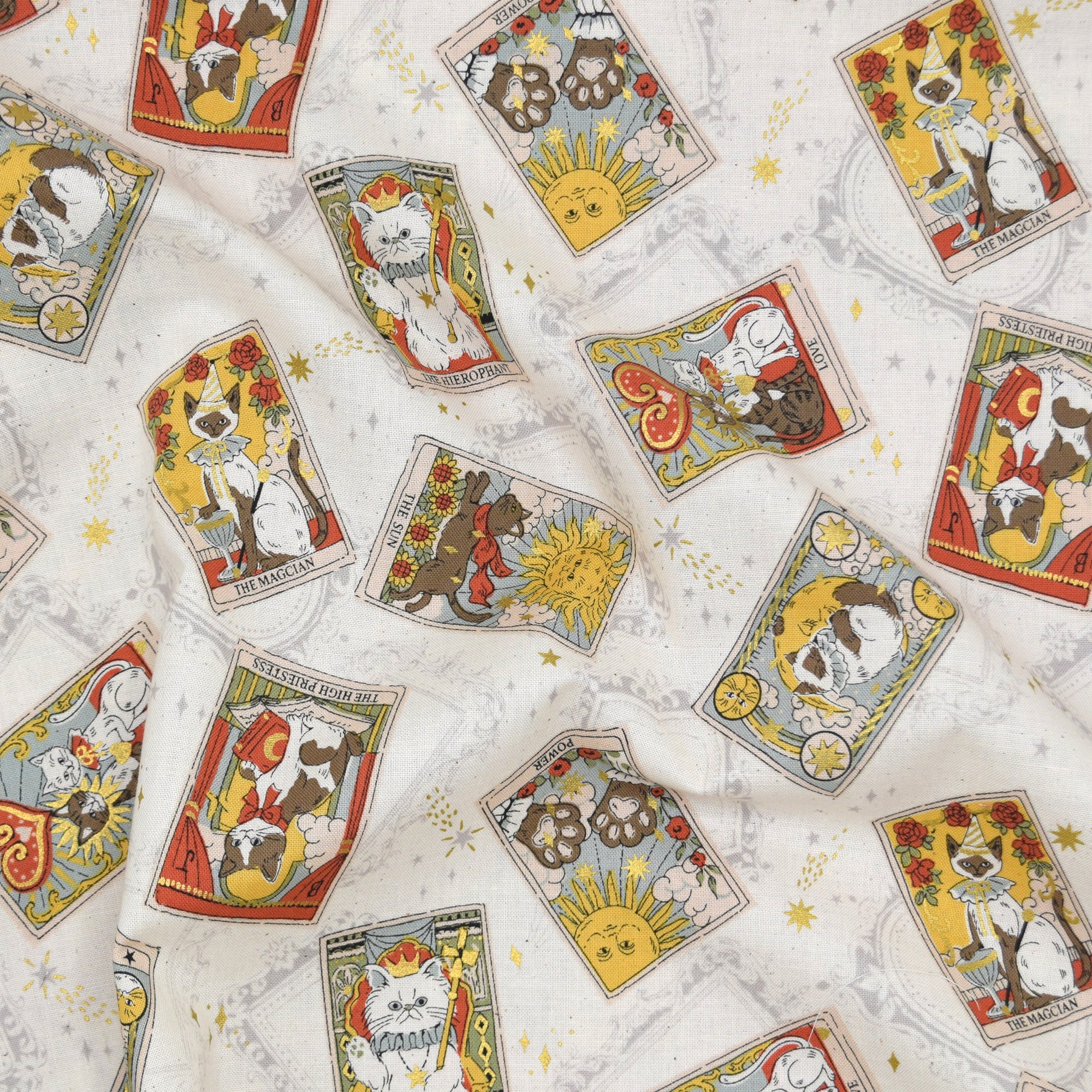 Tarot Cats Cotton Sheeting - White
