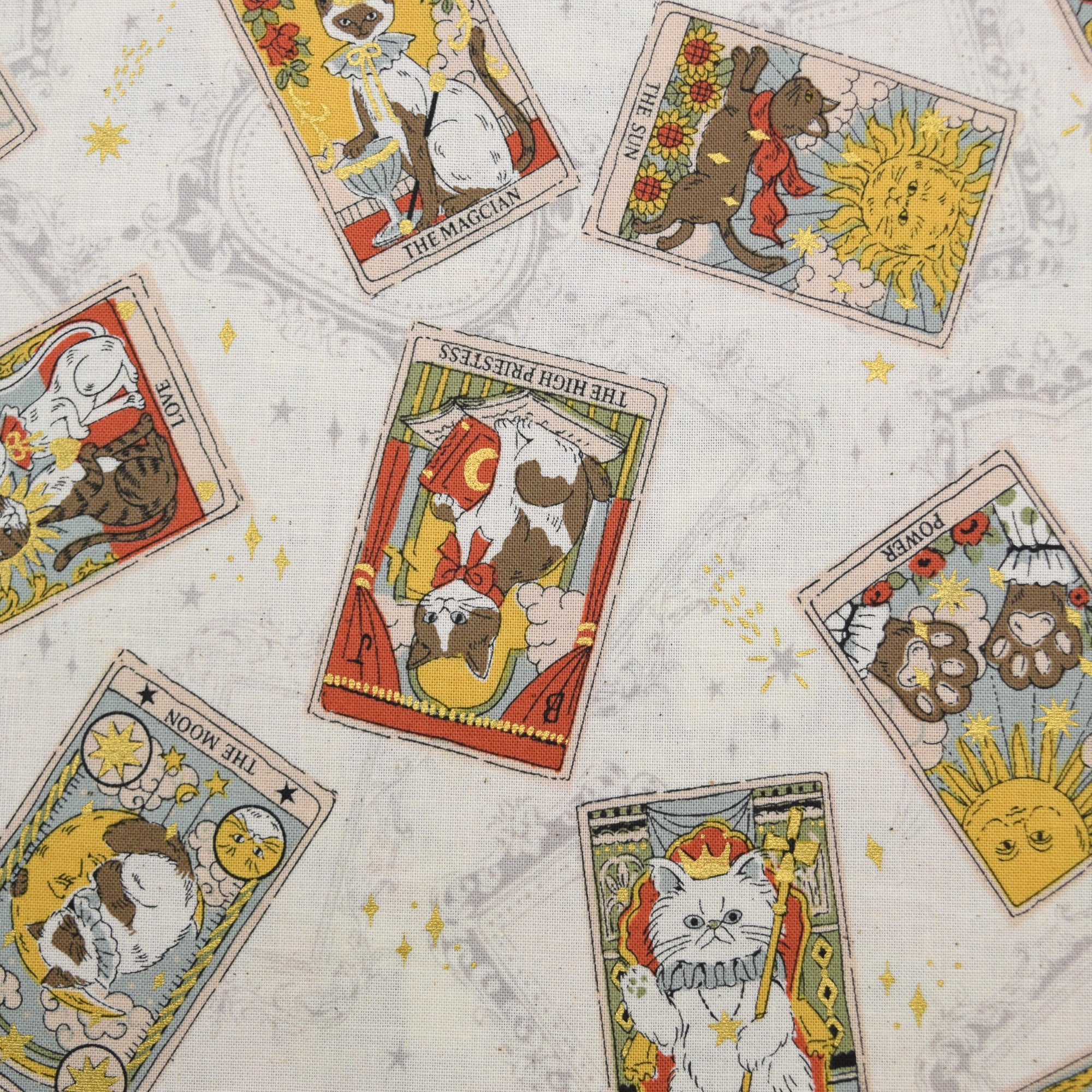 Tarot Cats Cotton Sheeting - White