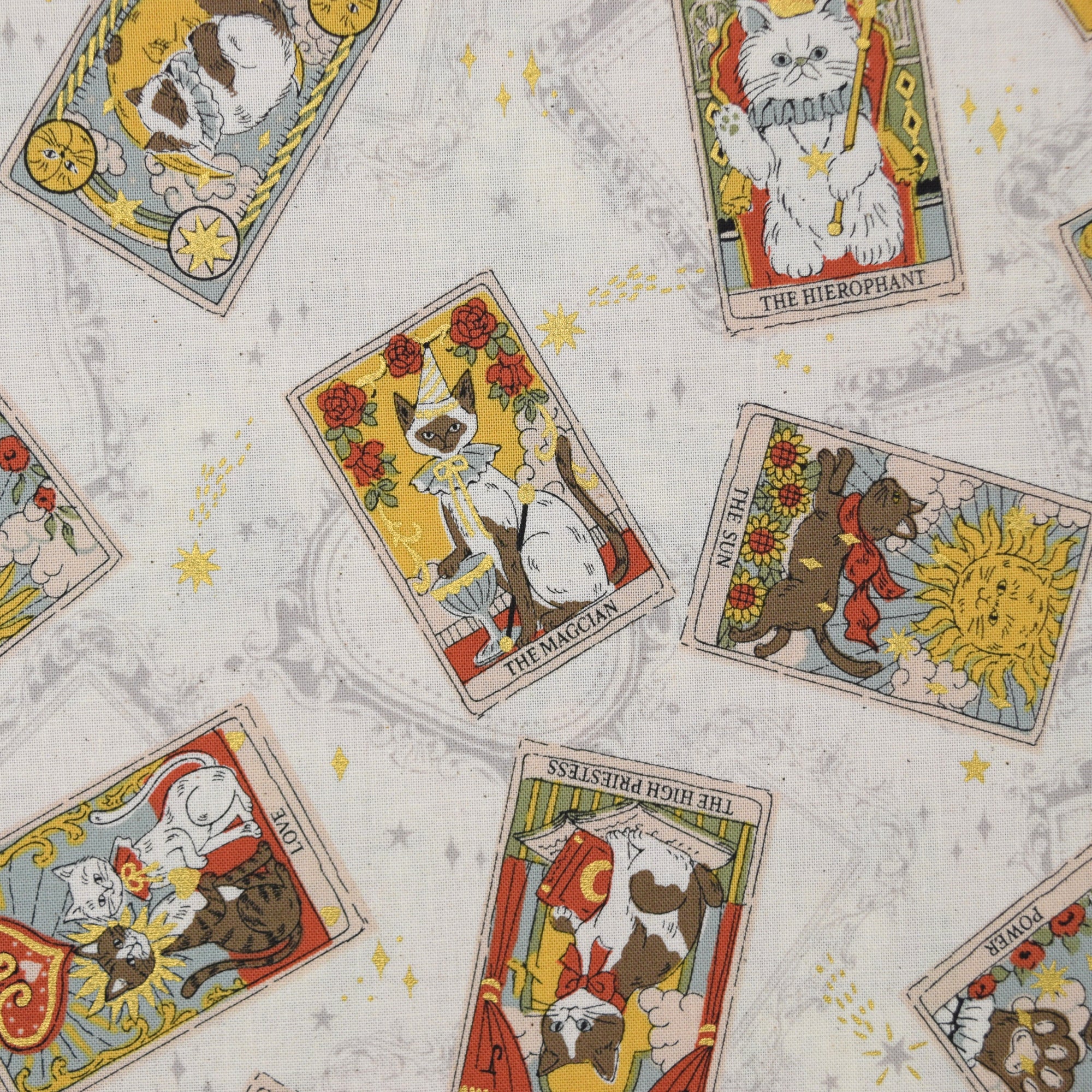 Tarot Cats Cotton Sheeting - White