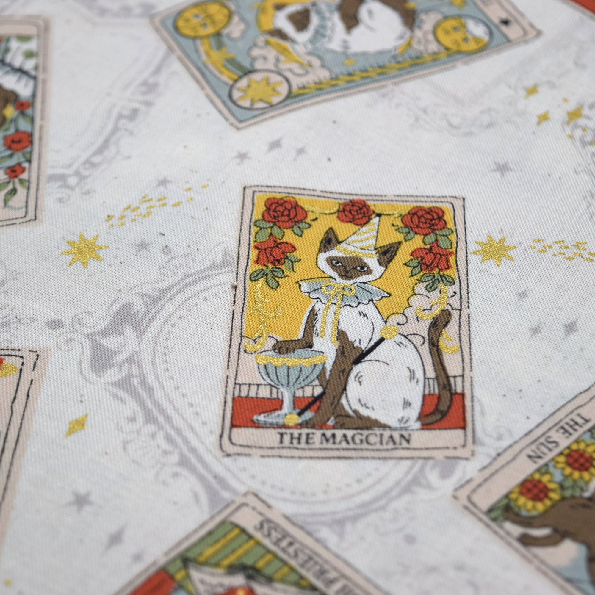 Tarot Cats Cotton Sheeting - White
