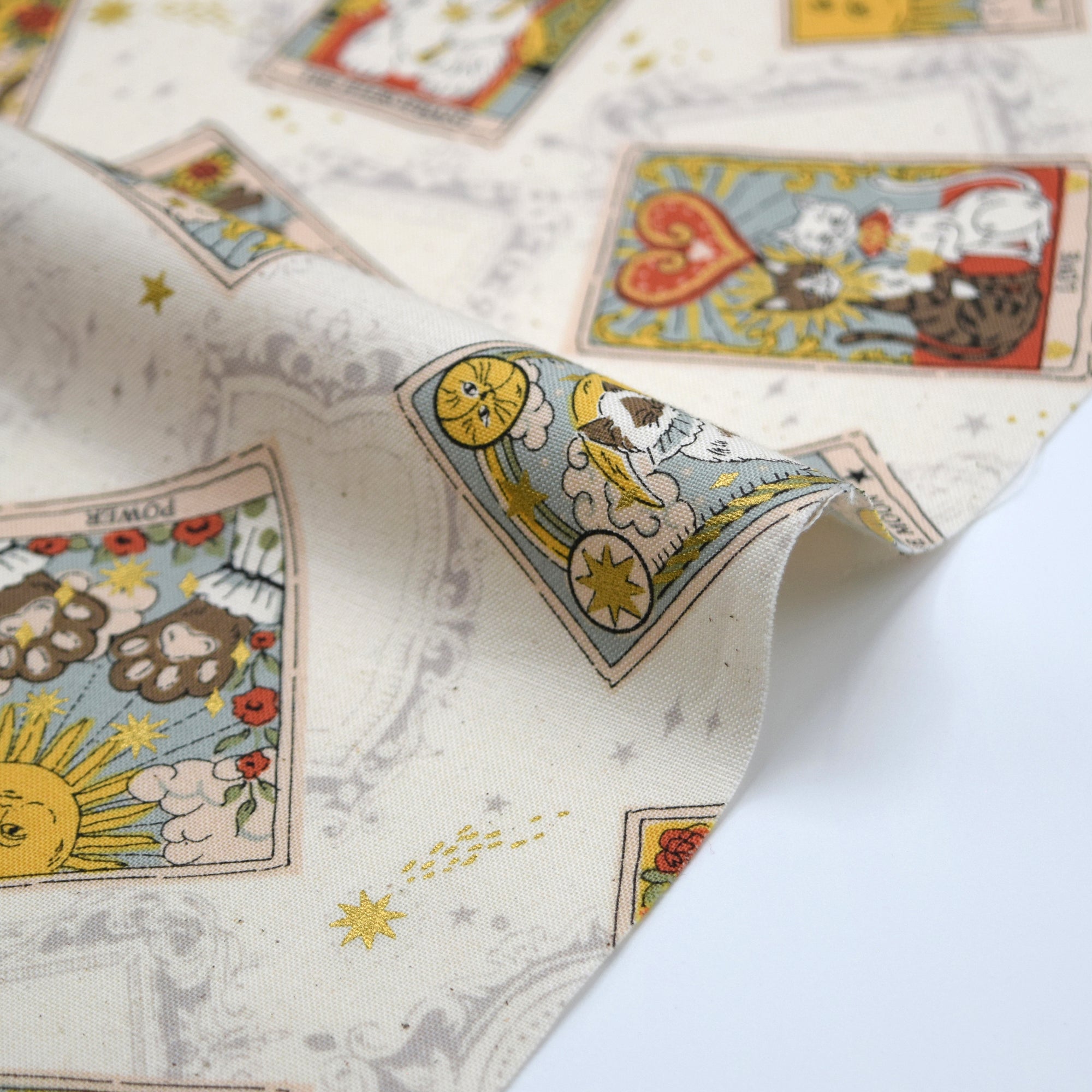 Tarot Cats Cotton Sheeting - White