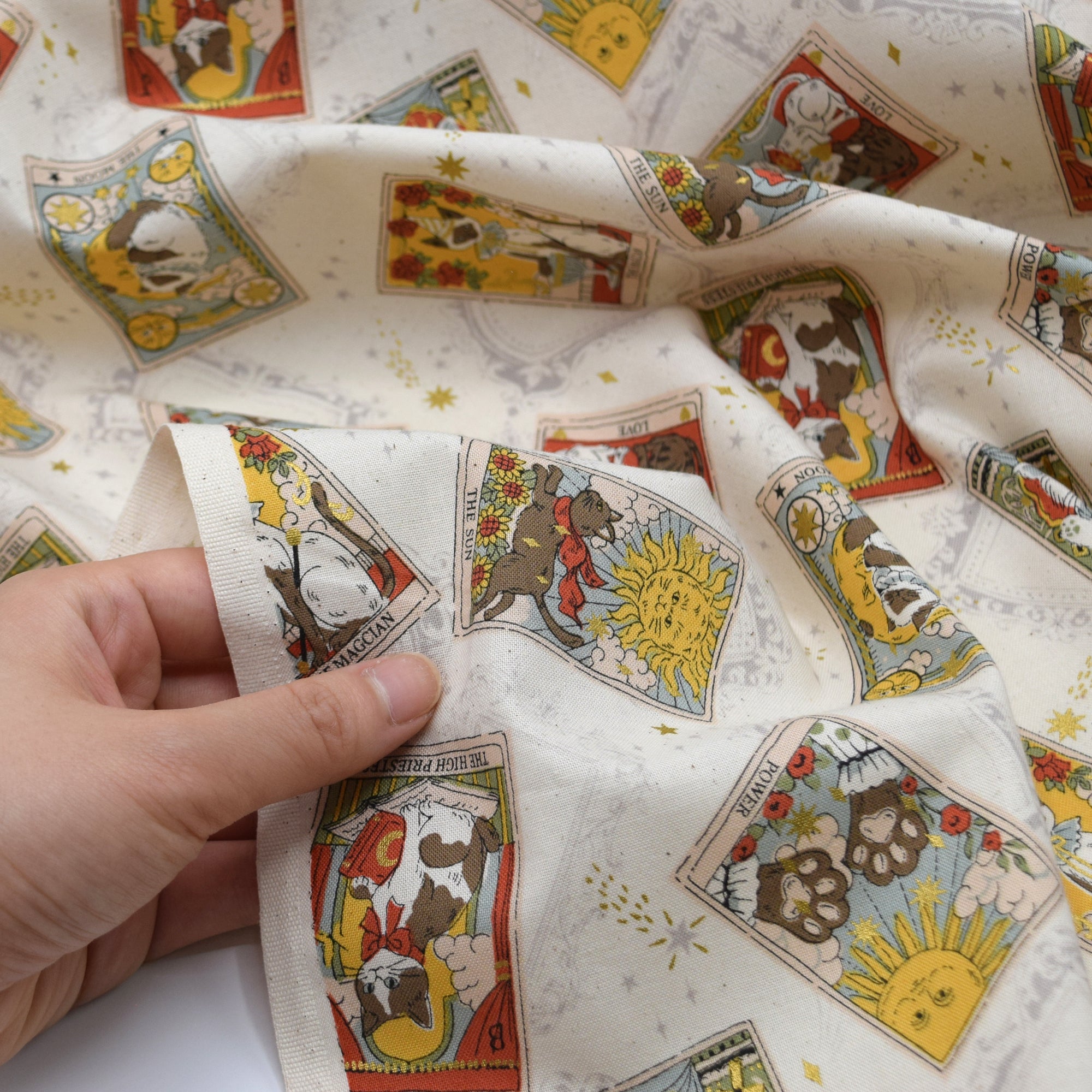 Tarot Cats Cotton Sheeting - White