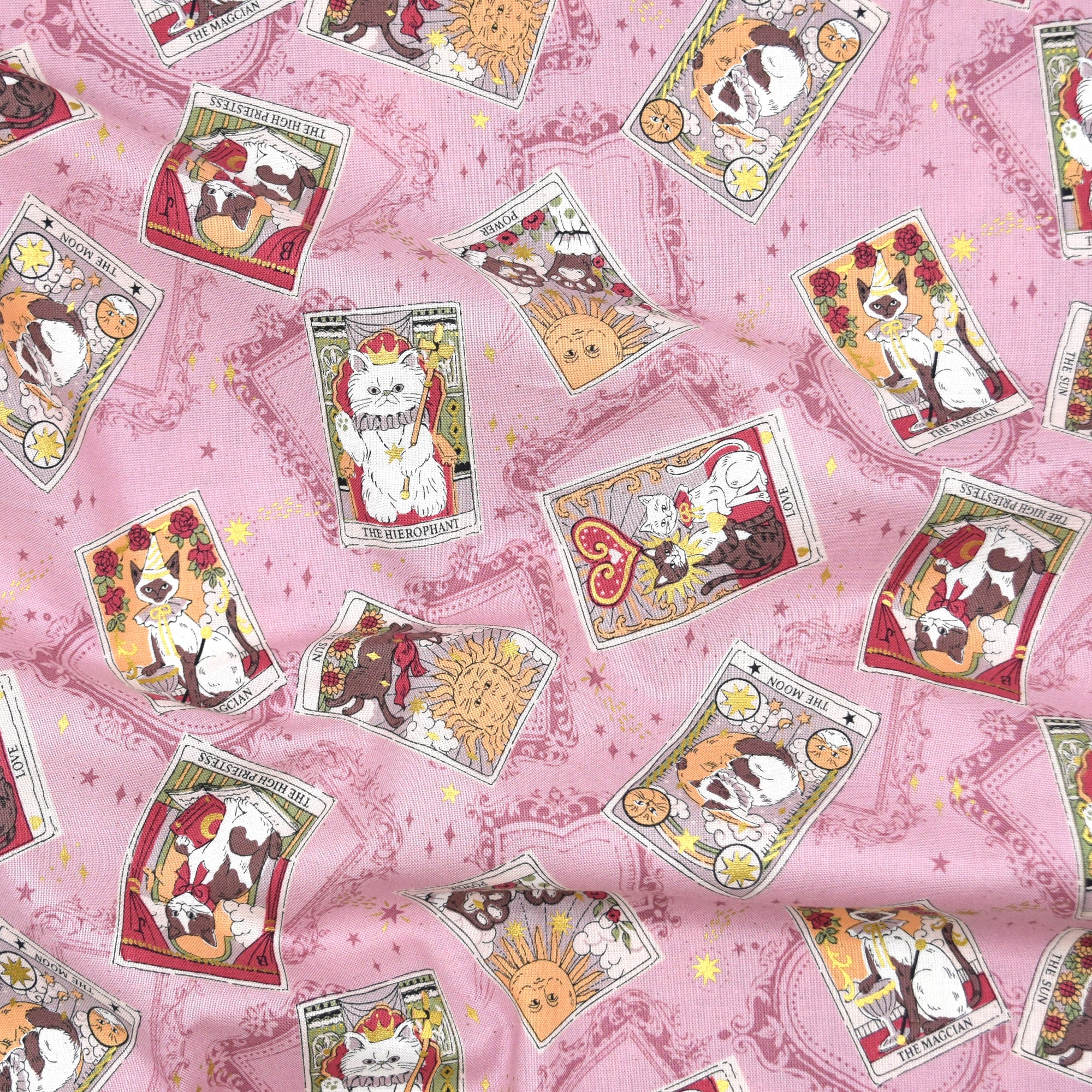 Tarot Cats Cotton Sheeting - Pink
