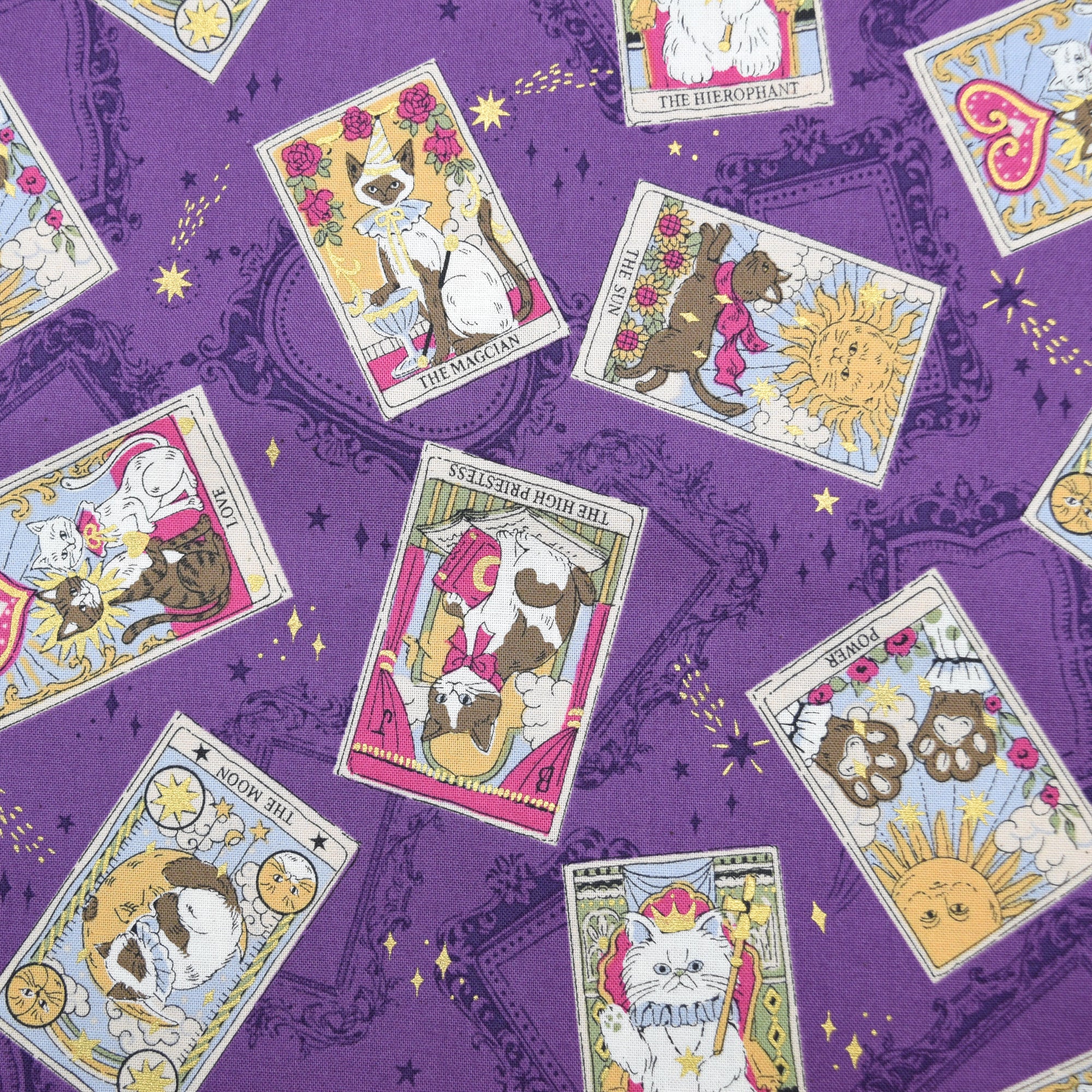Tarot Cats Cotton Sheeting - Purple