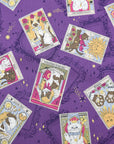 Tarot Cats Cotton Sheeting - Purple