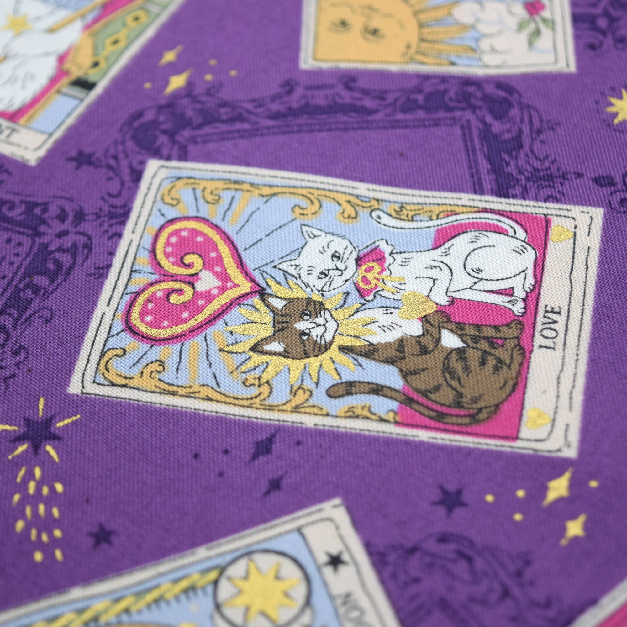 Tarot Cats Cotton Sheeting - Purple