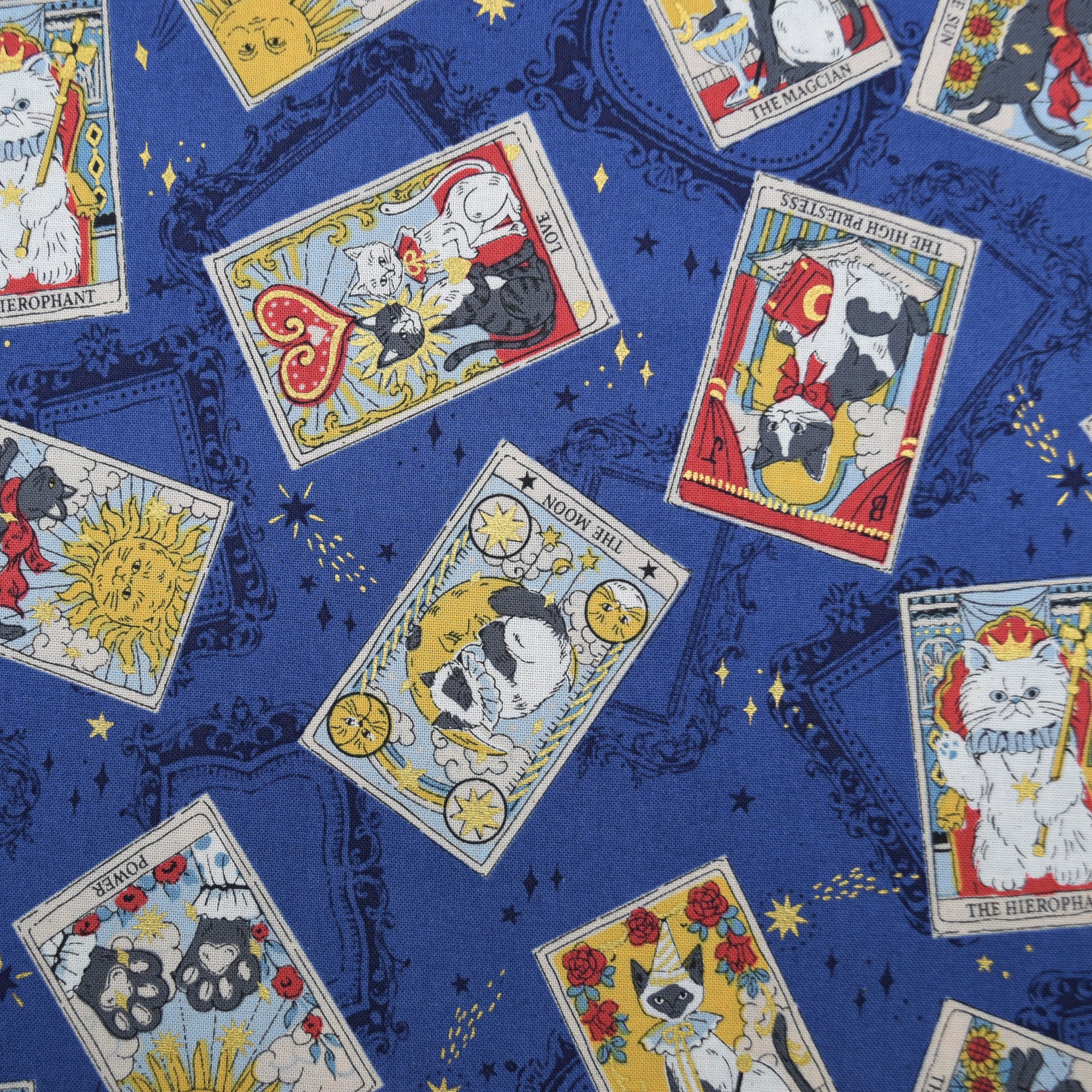 Tarot Cats Cotton Sheeting - Blue