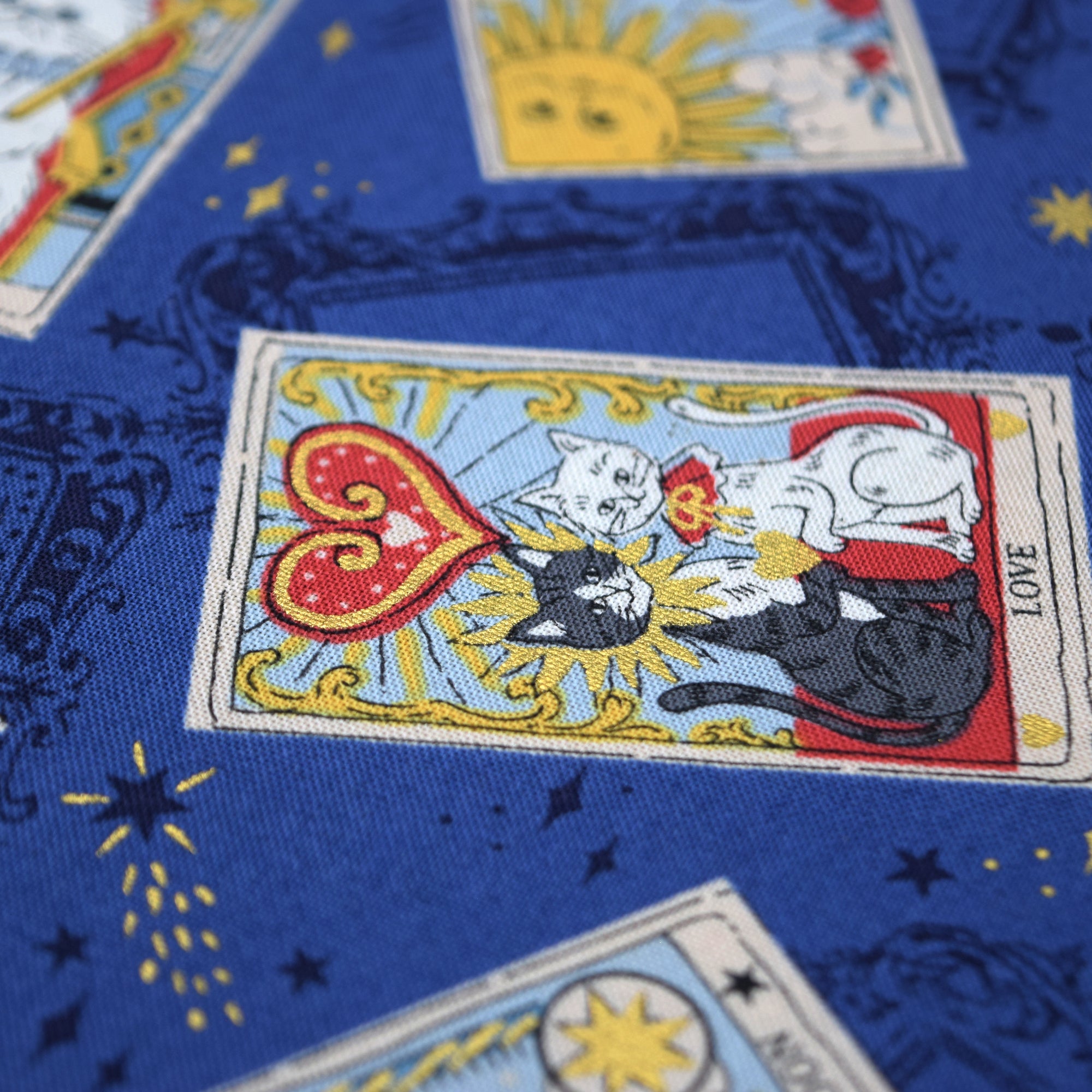 Tarot Cats Cotton Sheeting - Blue