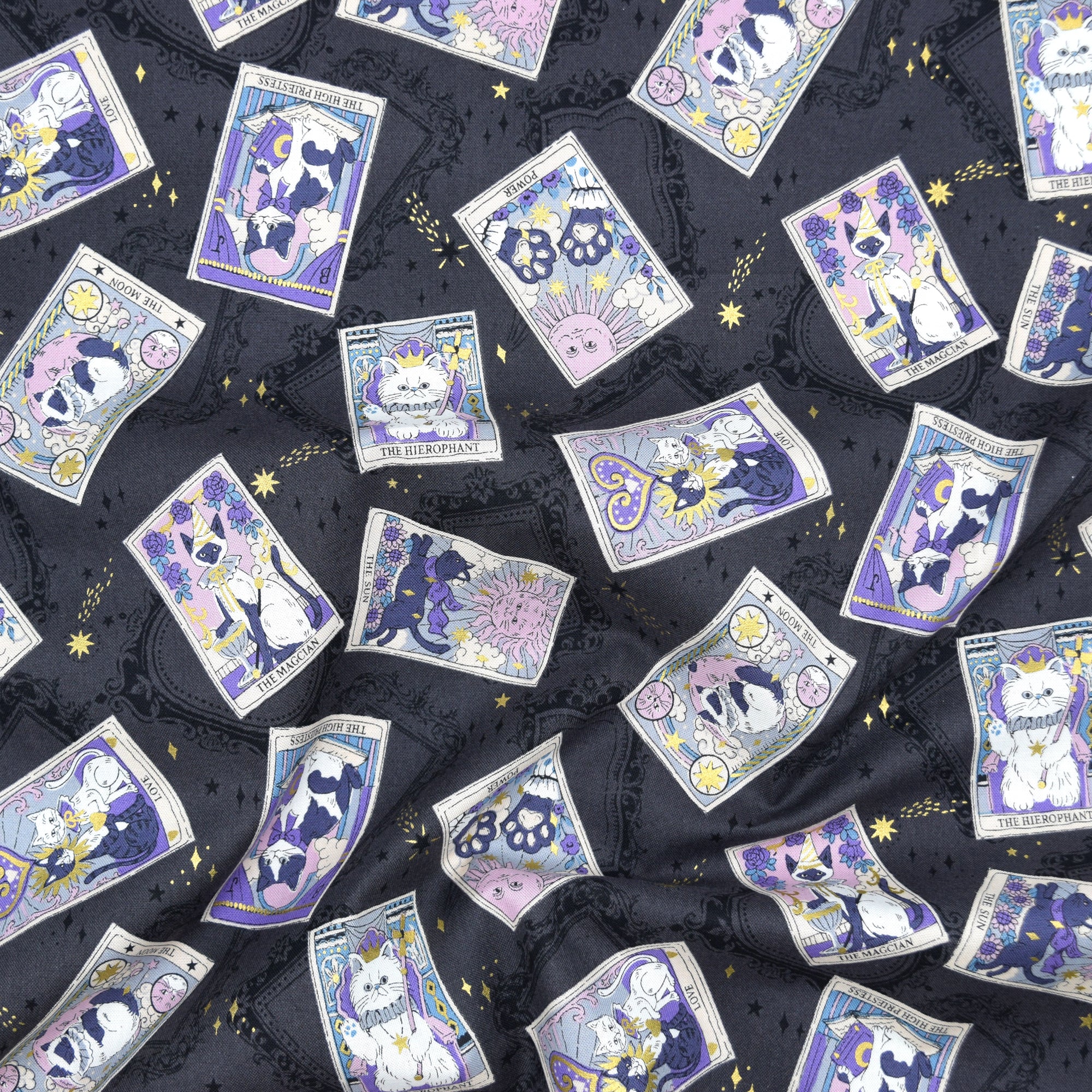 Tarot Cats Cotton Sheeting - Black