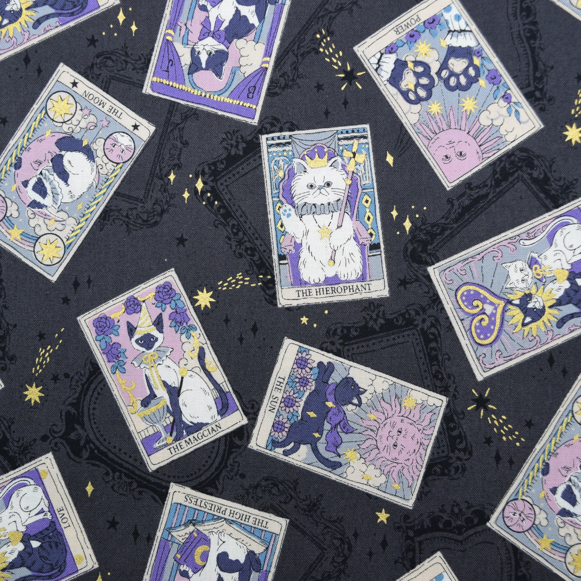 Tarot Cats Cotton Sheeting - Black