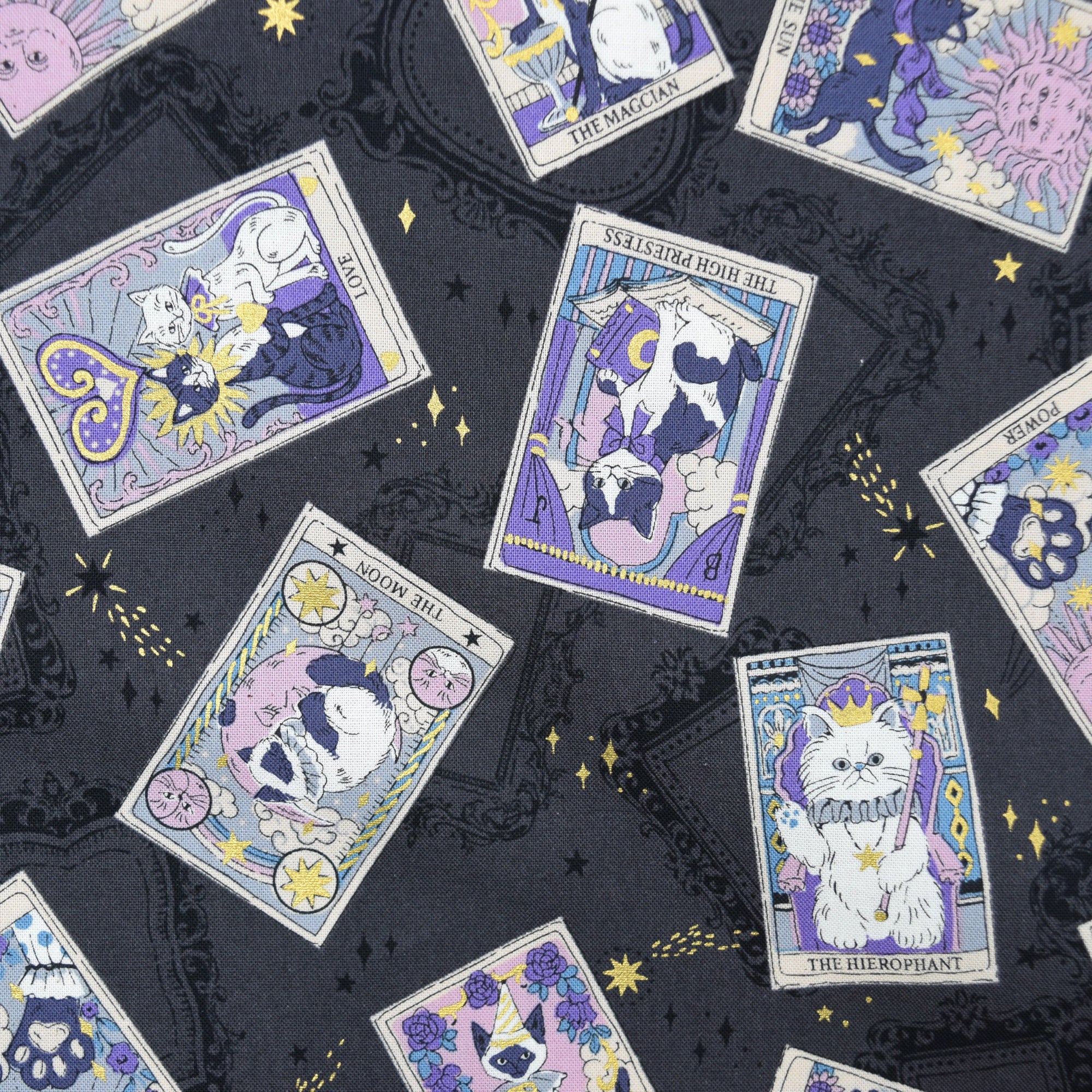 Tarot Cats Cotton Sheeting - Black