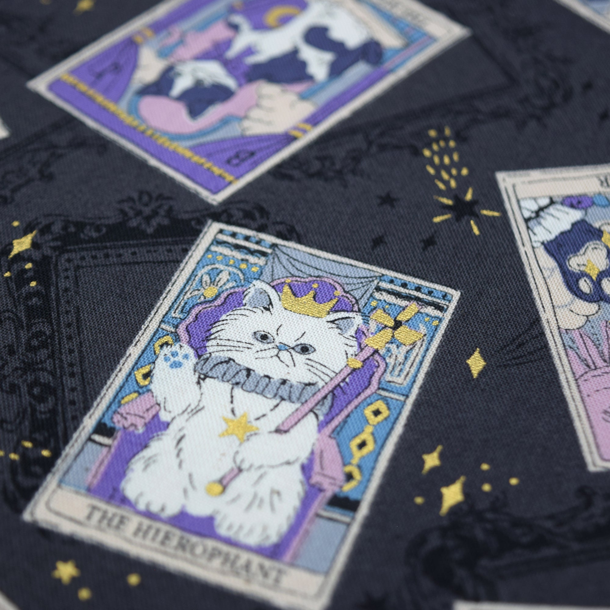 Tarot Cats Cotton Sheeting - Black