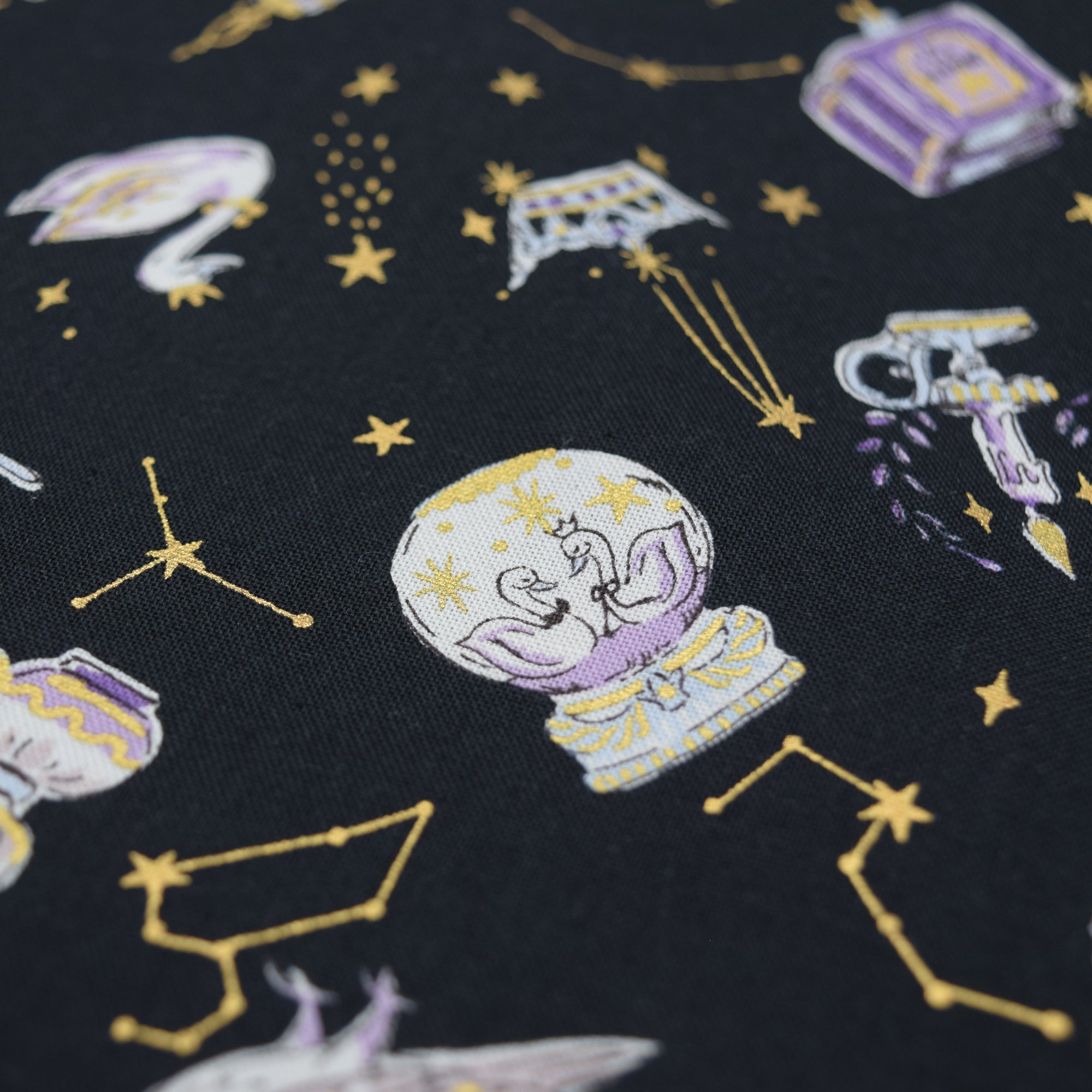 Constellation Cats Cotton Sheeting - Black