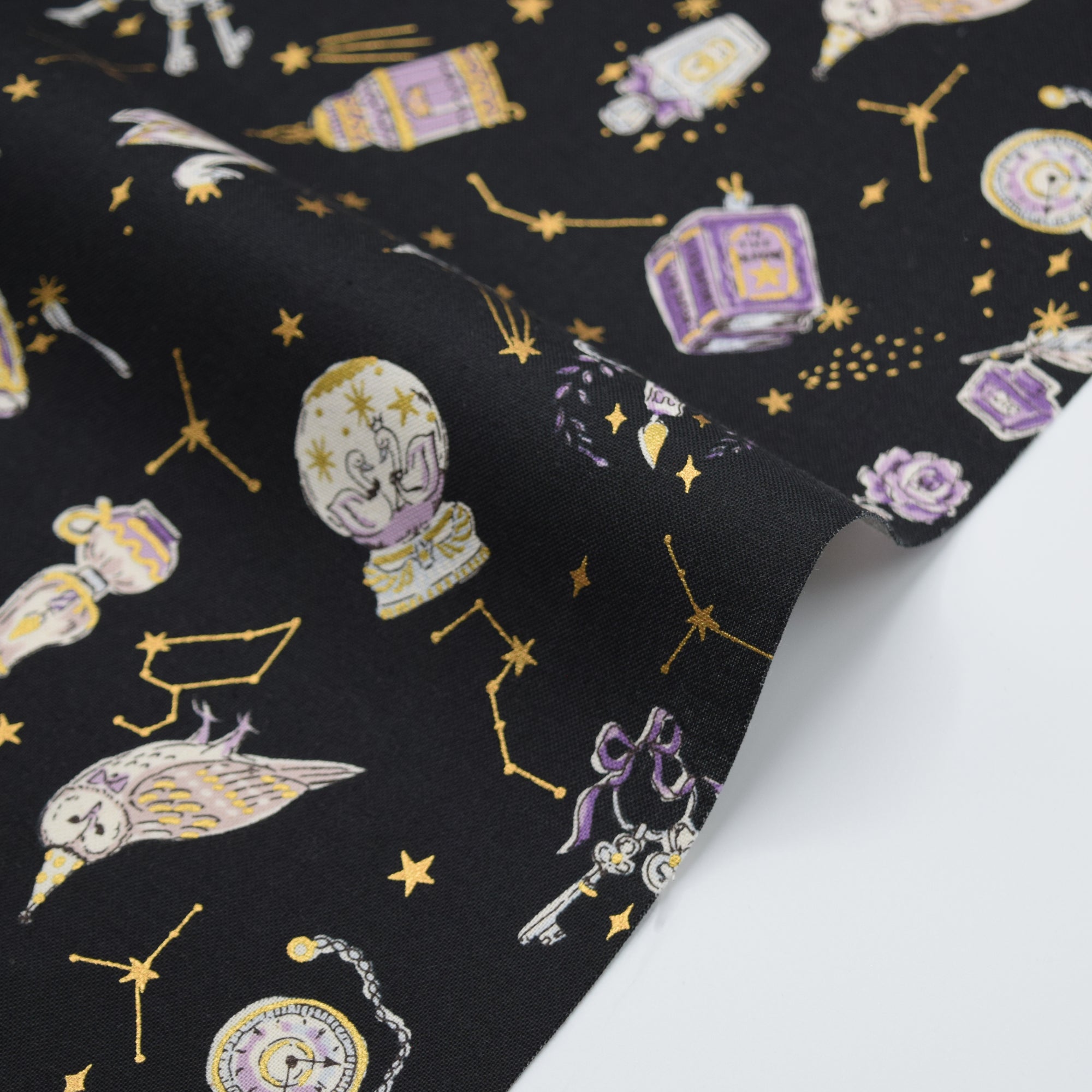 Constellation Cats Cotton Sheeting - Black