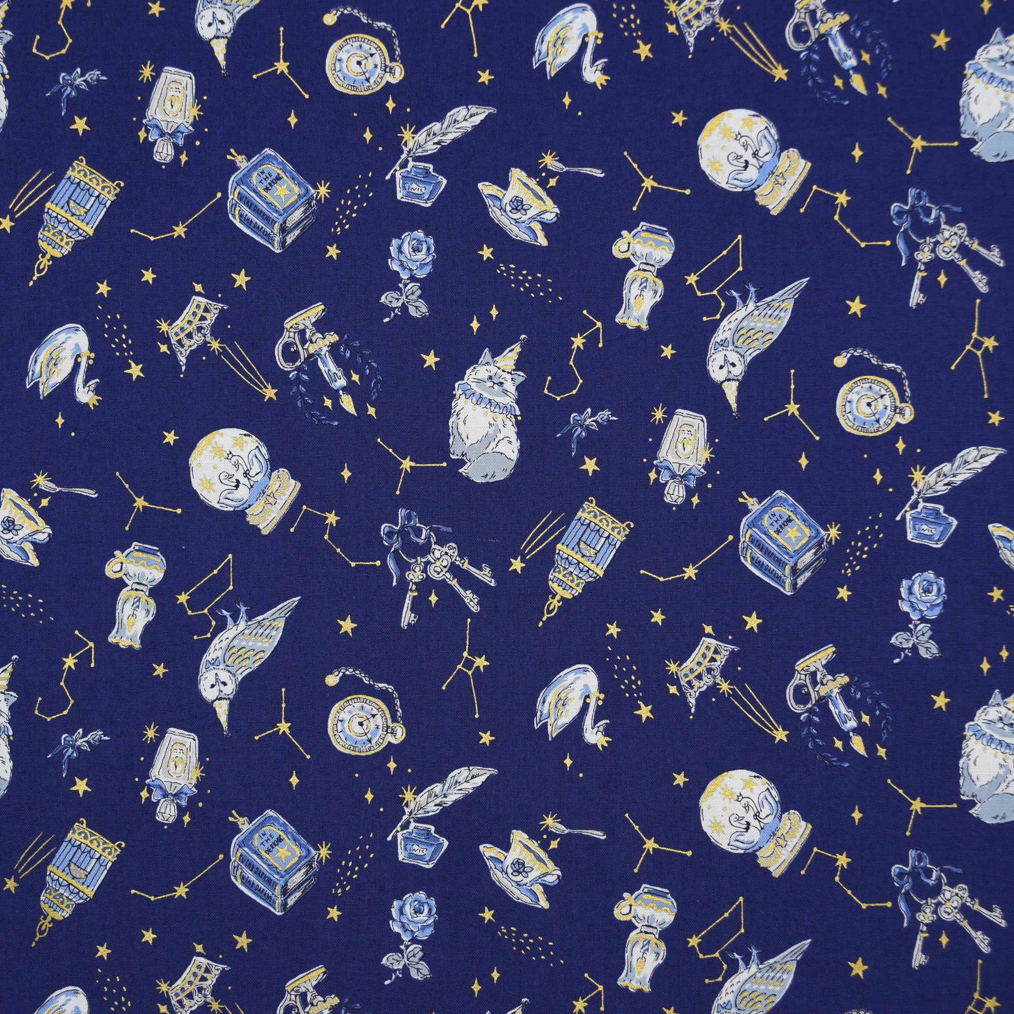 Constellation Cats Cotton Sheeting - Blue