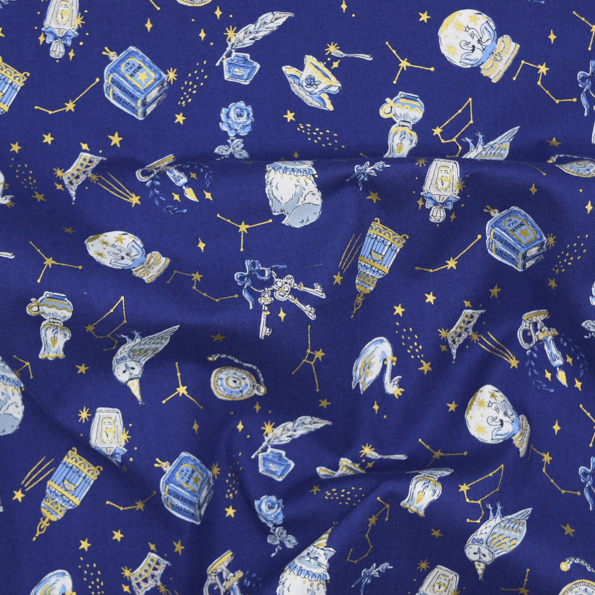 Constellation Cats Cotton Sheeting - Blue