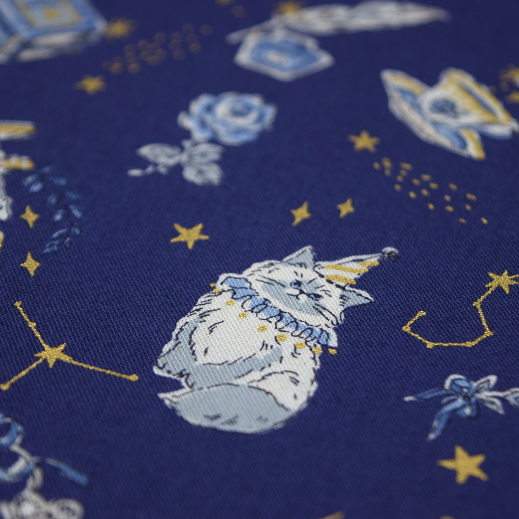 Constellation Cats Cotton Sheeting - Blue