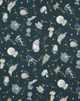 Constellation Cats Cotton Sheeting - Green