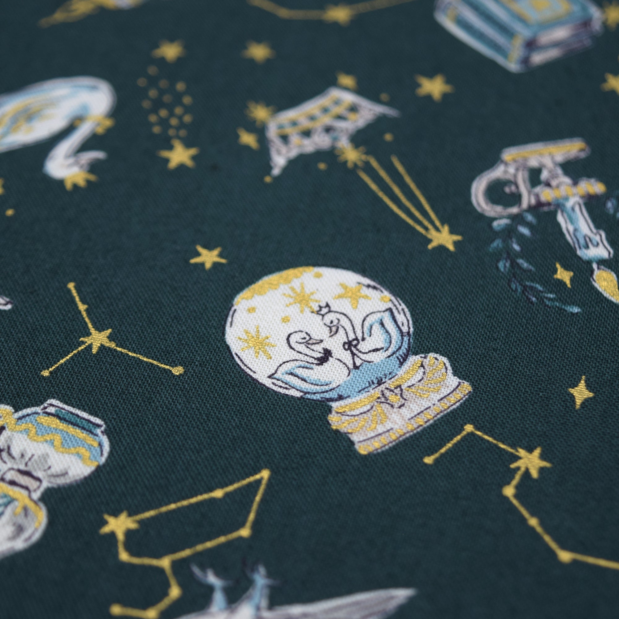 Constellation Cats Cotton Sheeting - Green