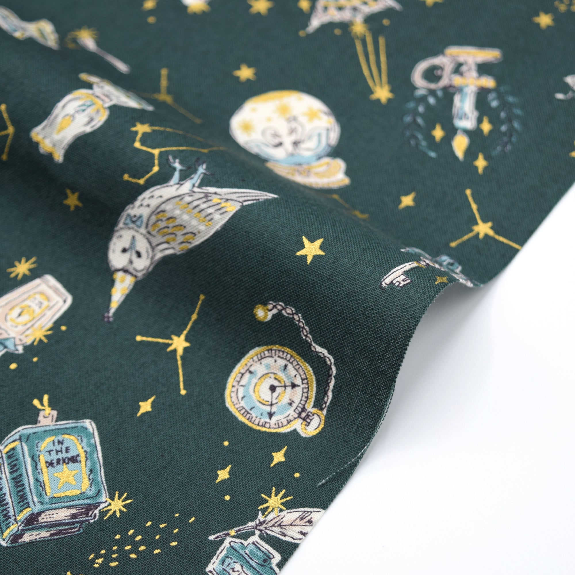 Constellation Cats Cotton Sheeting - Green
