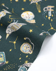 Constellation Cats Cotton Sheeting - Green