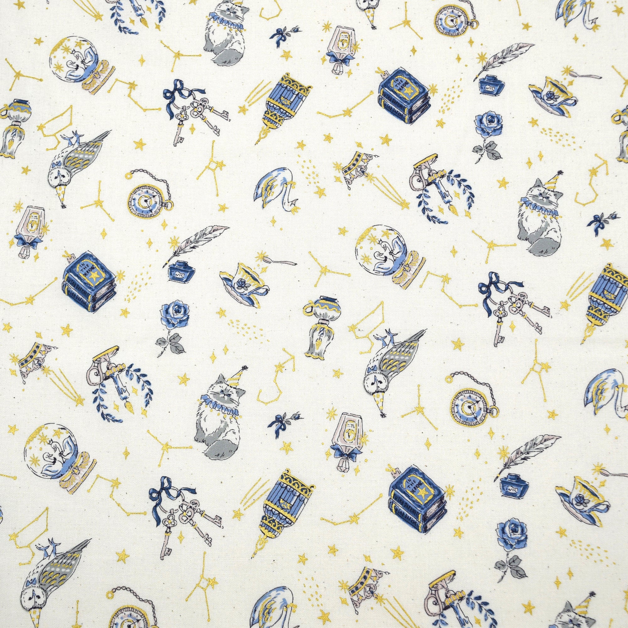 Constellation Cats Cotton Sheeting - White