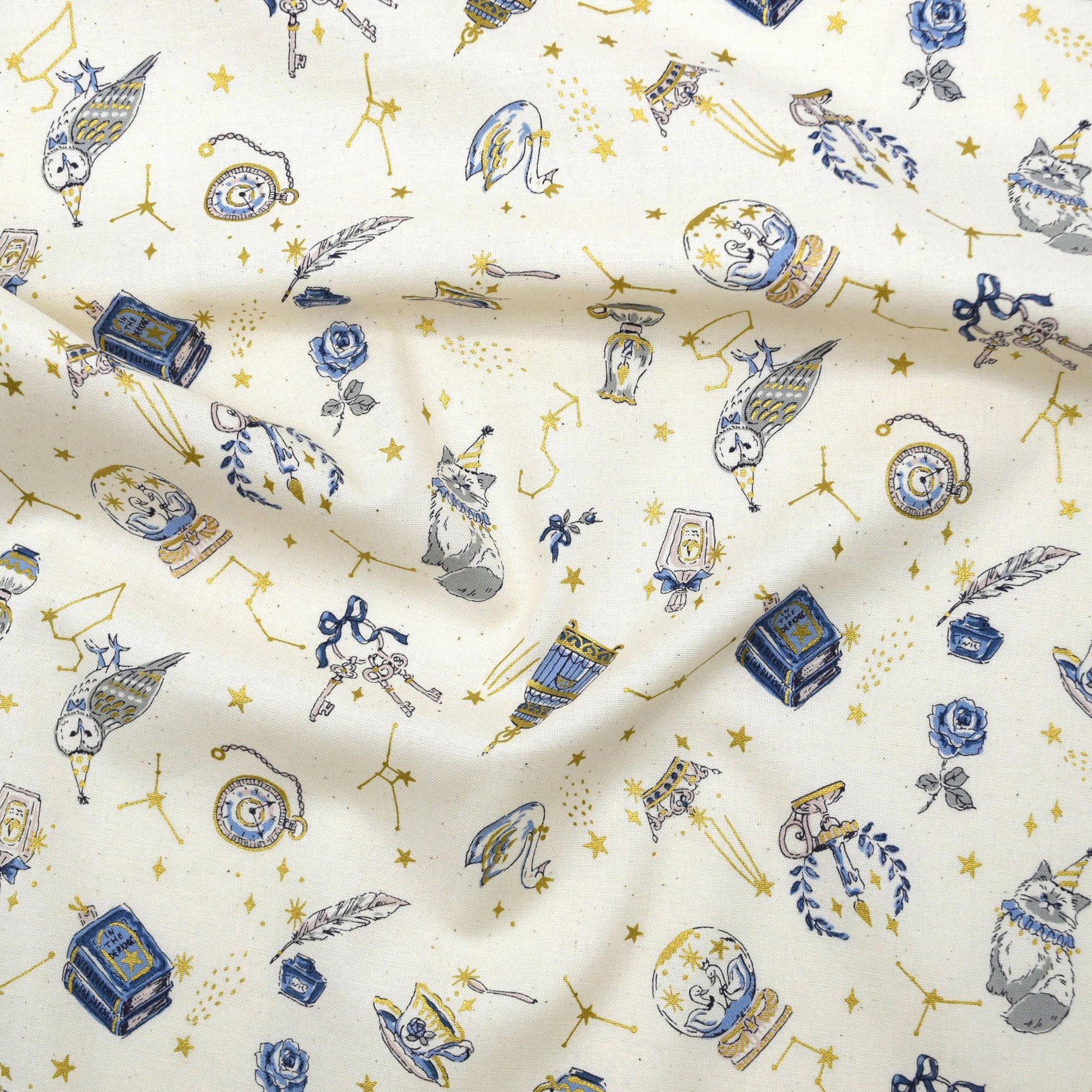 Constellation Cats Cotton Sheeting - White