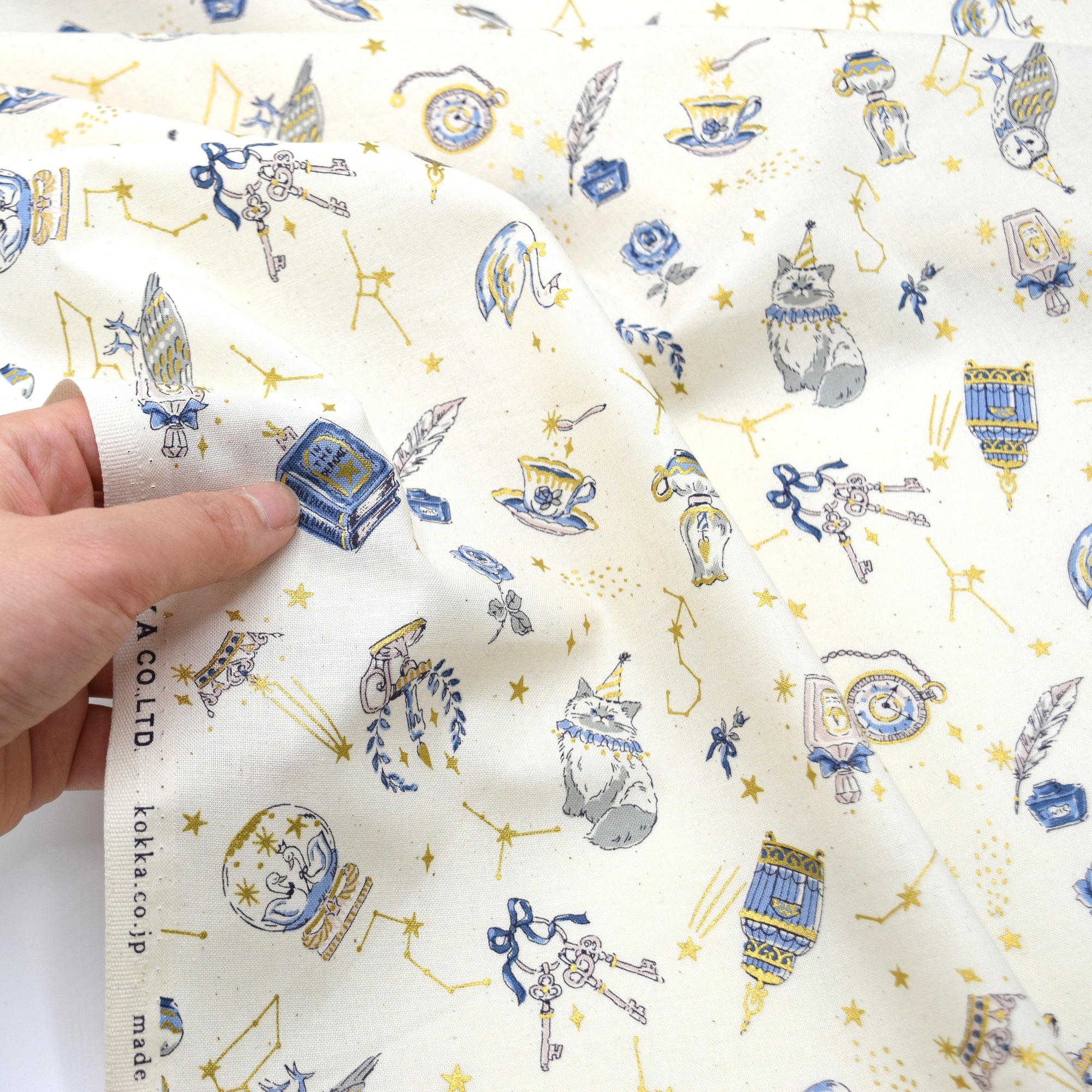 Constellation Cats Cotton Sheeting - White