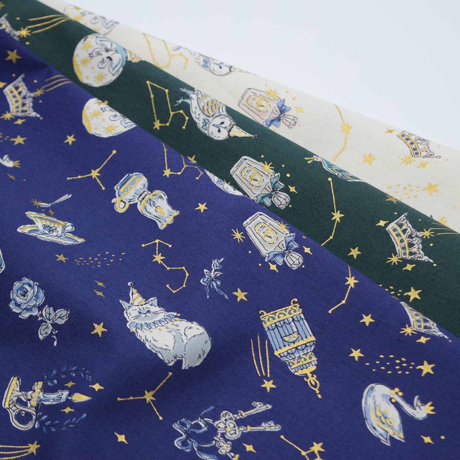 Constellation Cats Cotton Sheeting - Black