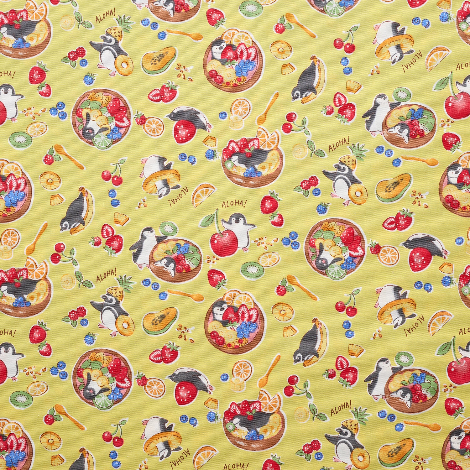[Fabric Sample] Delicious Animal Acai Bowl Penguin Cotton Oxford YGA-91070-2