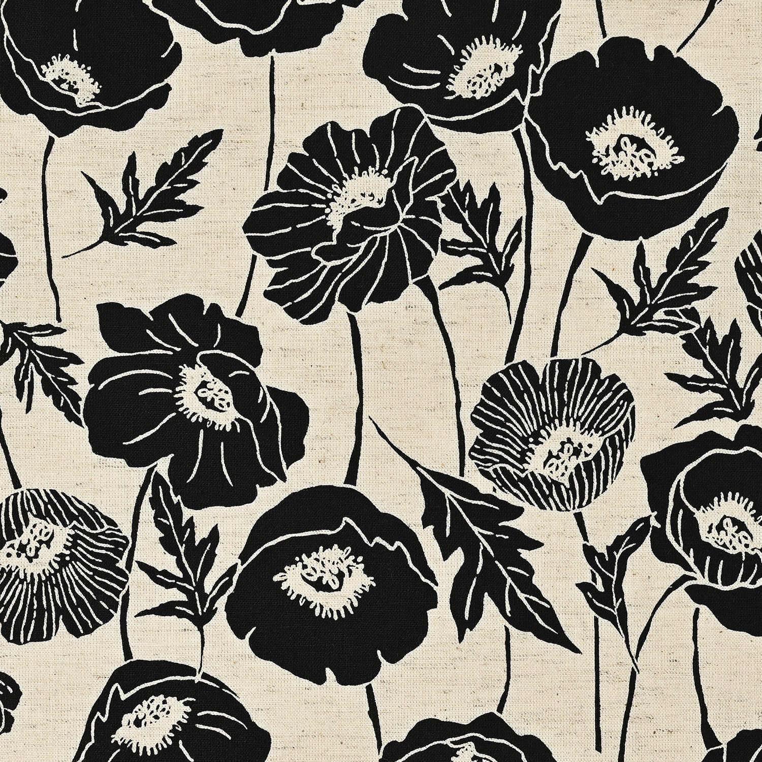 Poppy Flowers Cotton Linen Sheeting