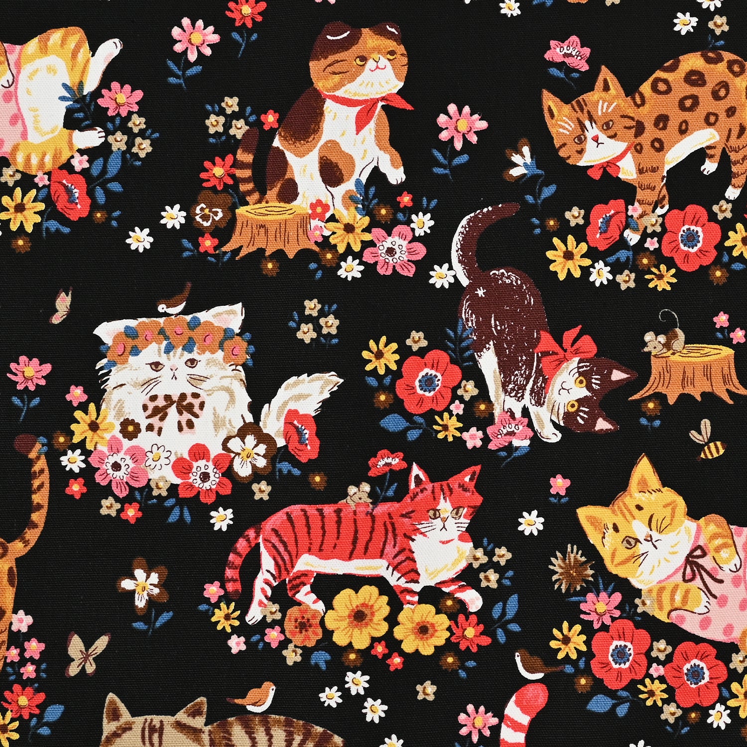 Powerful Animal Cats Flower Garden Cotton Oxford YGA-81050-1