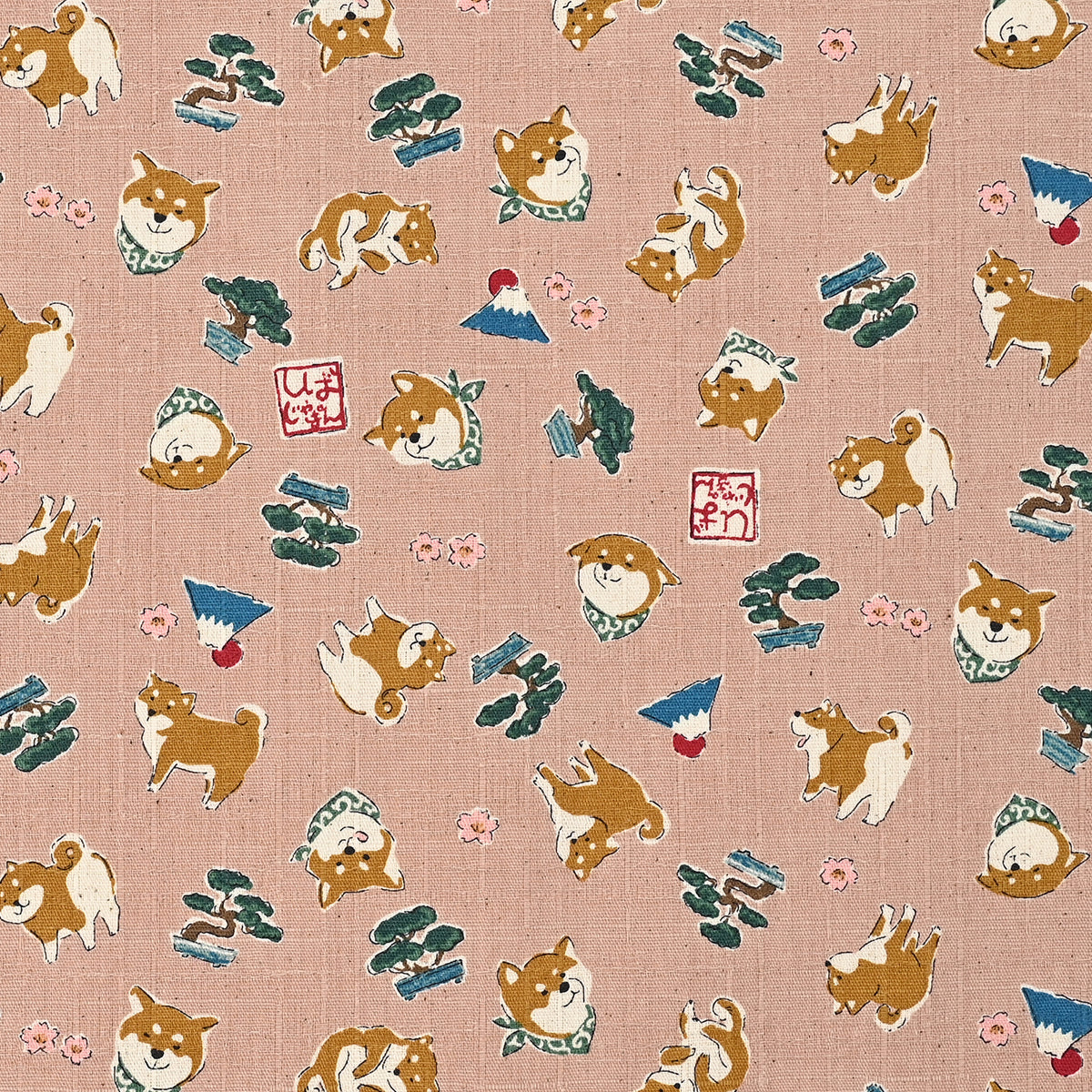Funny Japan Shiba Inu Cotton Dobby - Pink YKA-31060-2