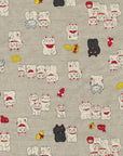 Funny Japan Lucky Cats Cotton Dobby - Natural YKA-31060-1